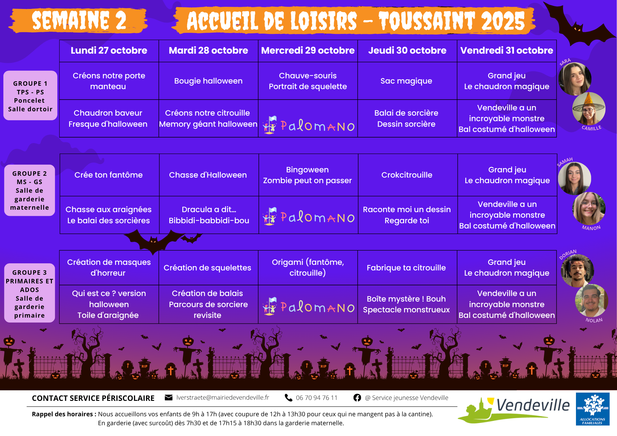 Programme des activités du 27 au 31 octobre 2025